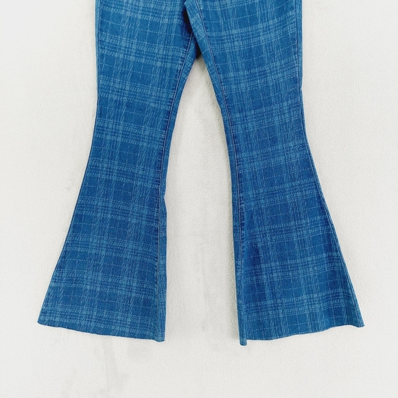 NEW Flying Angel Gogo Plaid High Waist Flare Leg Jeans In Plaid P1725 - Picture 2 of 10